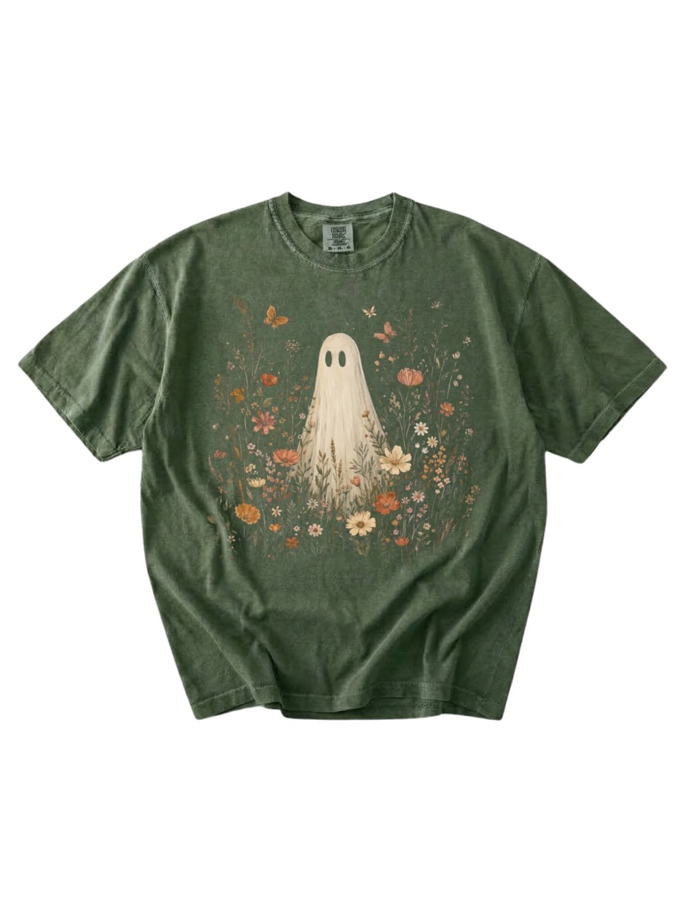 Comfort colors Moss Green Ghost Floral Graphic Tee
